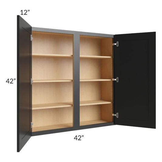 RTA Onyx Black Shaker 42" x 42" Wall Cabinet with 2 Decorative End Panels