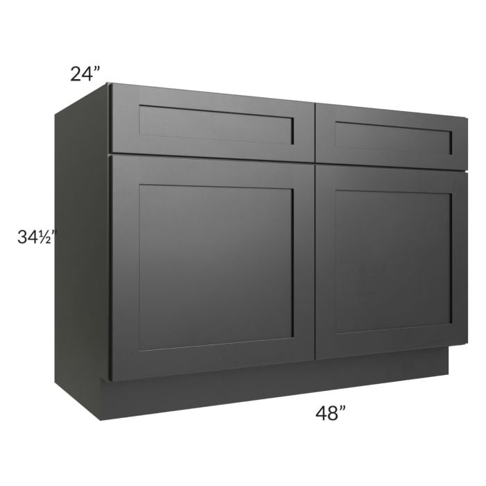 RTA Onyx Black Shaker 48" Base Cabinet with 1 Decorative End Panel