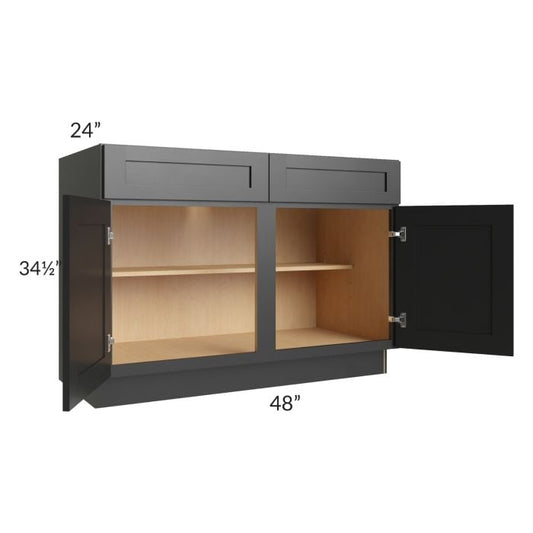 RTA Onyx Black Shaker 48" Base Cabinet with 1 Decorative End Panel