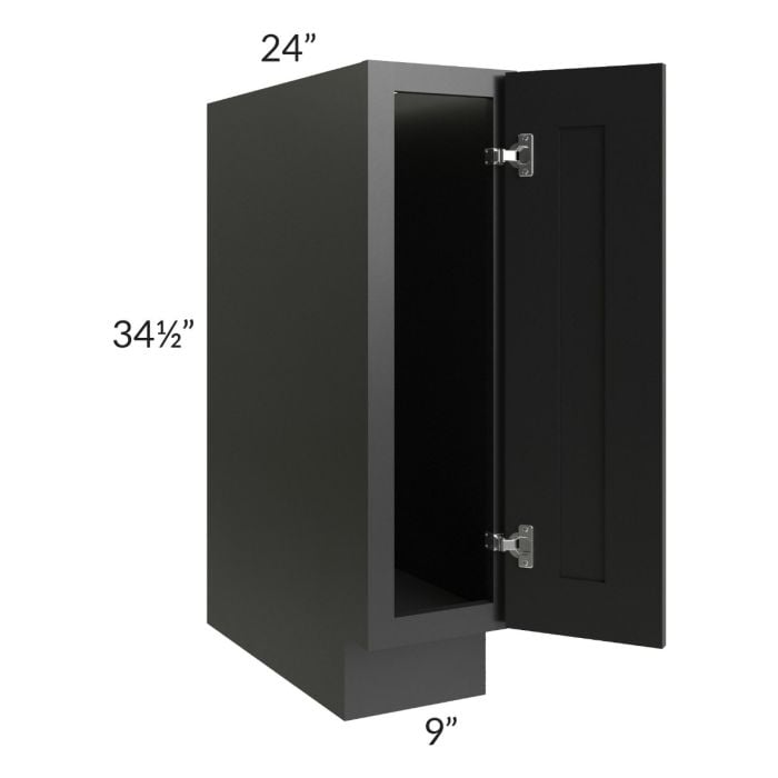RTA Onyx Black Shaker 9" Full Height Door Tray Base Cabinet - Left Hinged with 1 Decorative End Panel
