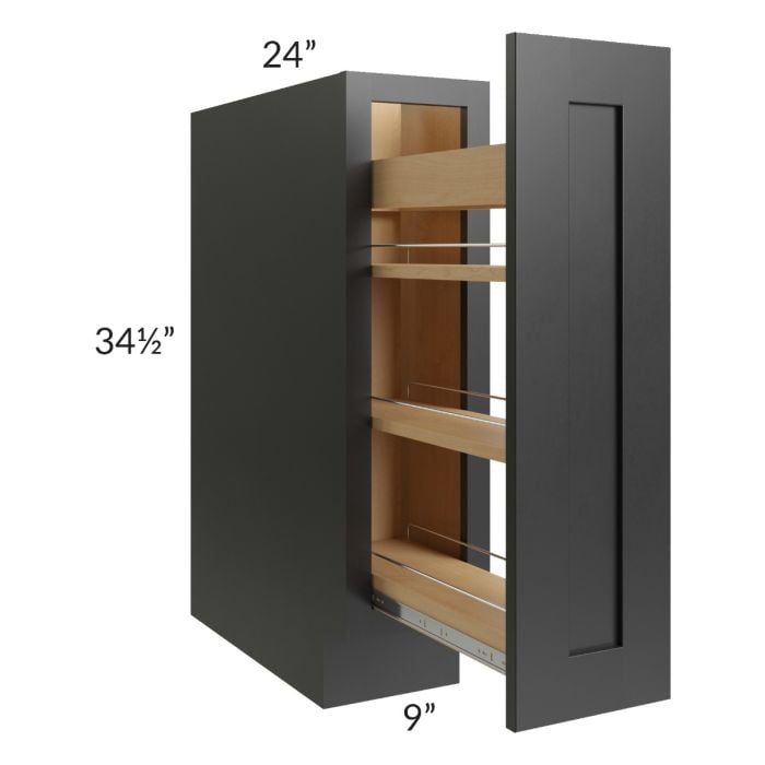 RTA Onyx Black Shaker 9" Spice Rack Base Cabinet with 1 Decorative End Panel