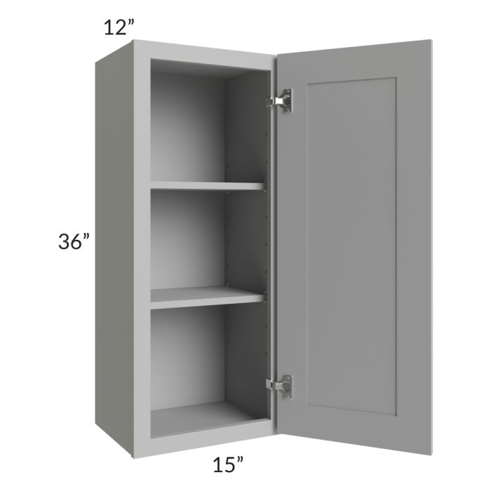 RTA Pewter Grey Shaker 15" x 36" Wall Cabinet with Glass Door