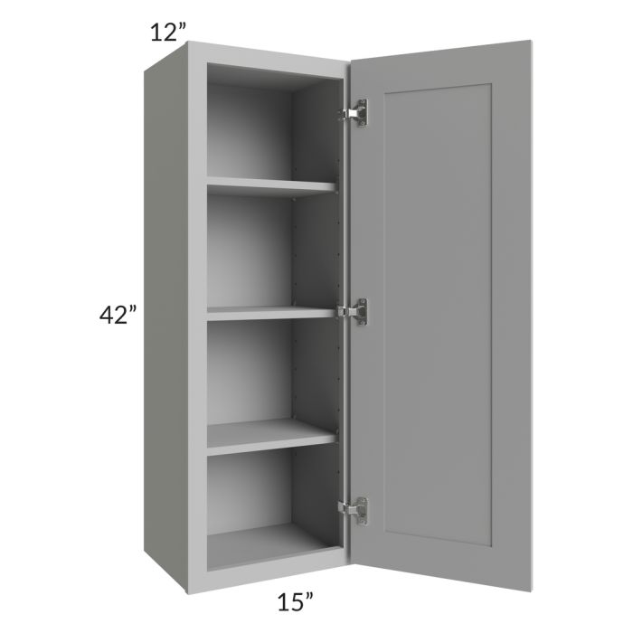 RTA Pewter Grey Shaker 15" x 42" Wall Cabinet with 1 Decorative End Panel