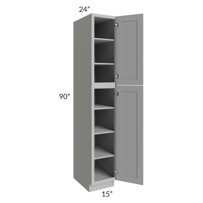 RTA Pewter Grey Shaker 15" x 90" Wall Pantry with 4 Roll Out Trays and 2 Decorative Panels
