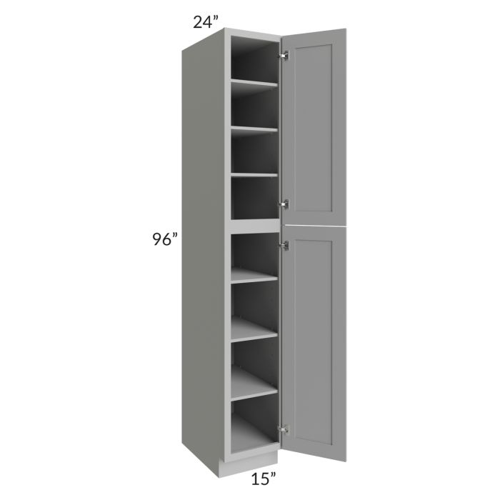 RTA Pewter Grey Shaker 15" x 96" Wall Pantry with 1 Roll Out Tray and 1 Decorative Panel