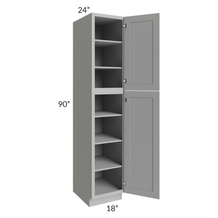 RTA Pewter Grey Shaker 18" x 90" Wall Pantry with 2 Roll Out Trays and 2 Decorative End Panels