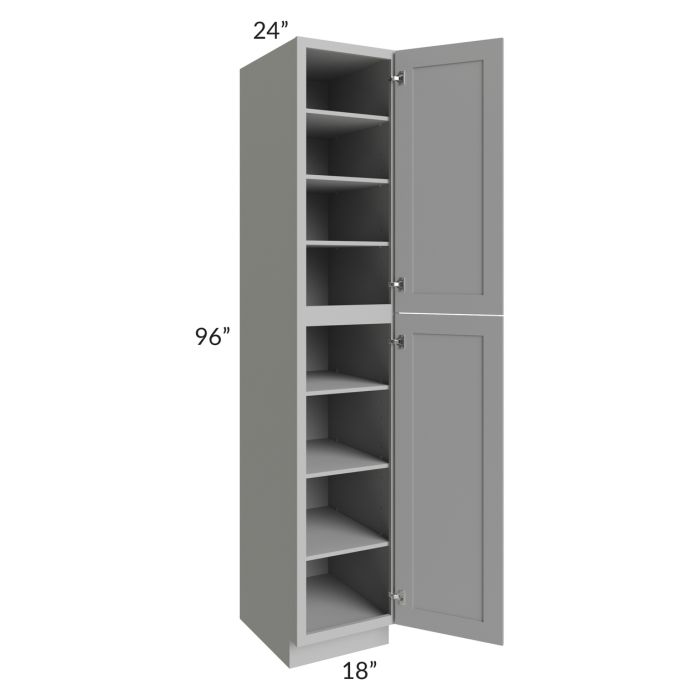 RTA Pewter Grey Shaker 18" x 96" Wall Pantry with 4 Roll Out Trays and 2 Decorative End Panels