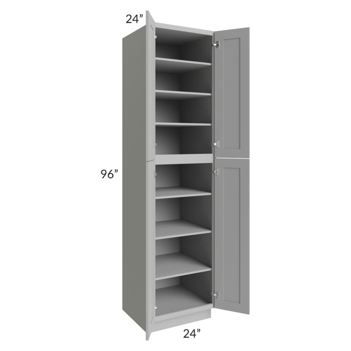 RTA Pewter Grey Shaker 24" x 96" Wall Pantry with 2 Roll Out Trays and 1 Decorative End Panel