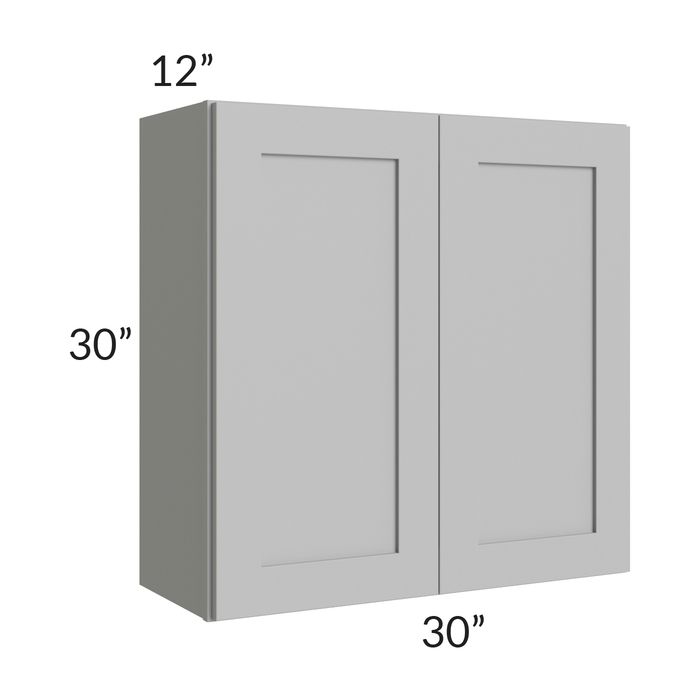 RTA Pewter Grey Shaker 30" x 30" Wall Cabinet with 1 Decorative End Panel and Glass Door