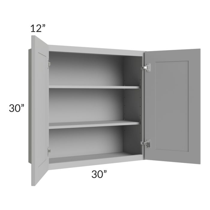 RTA Pewter Grey Shaker 30" x 30" Wall Cabinet with 1 Decorative End Panel and Glass Door