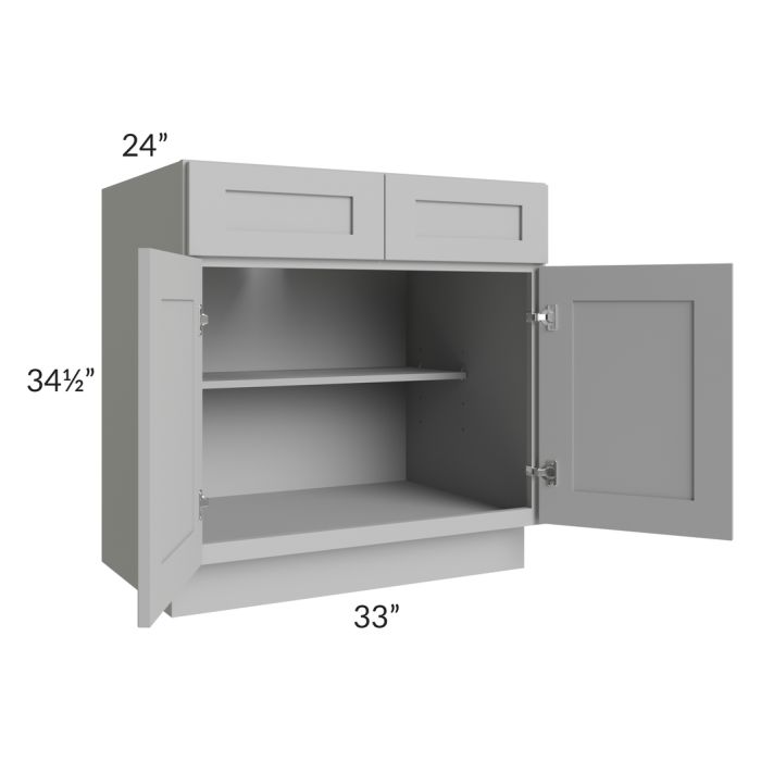RTA Pewter Grey Shaker 33" Base Cabinet with 2 Roll Out Trays and 2 Decorative End Panels