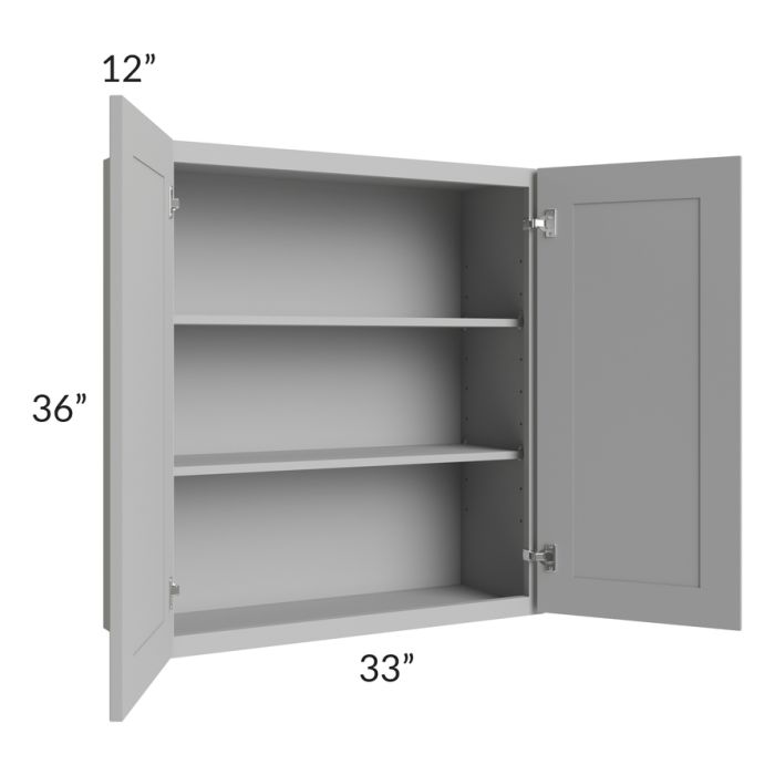 RTA Pewter Grey Shaker 33" x 36" Wall Cabinet with 1 Decorative End Panel