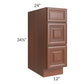RTA Phoenix Caramel Glaze 12" 3-Drawer Base Cabinet with 1 Decorative End Panel