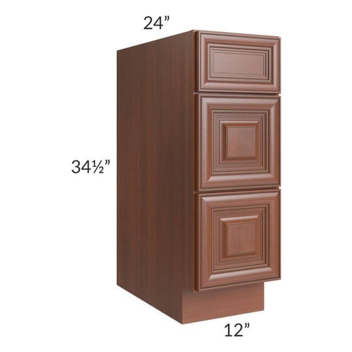 RTA Phoenix Caramel Glaze 12" 3-Drawer Base Cabinet