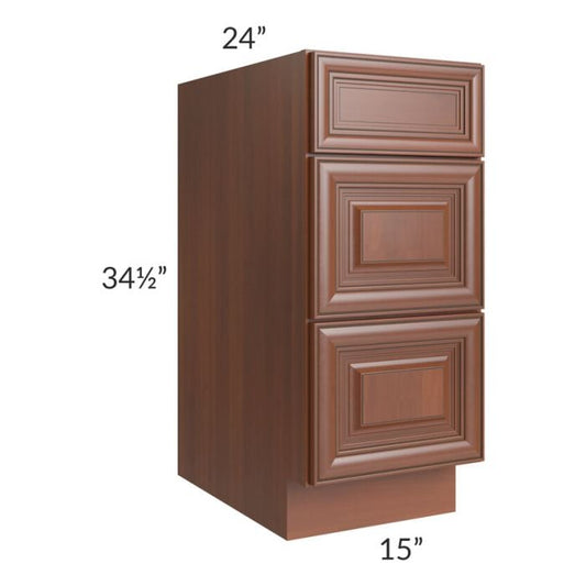 RTA Phoenix Caramel Glaze 15" 3-Drawer Base Cabinet