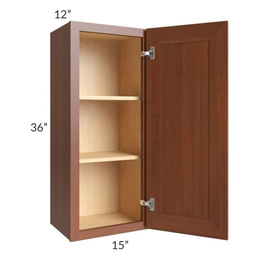 RTA Phoenix Caramel Glaze 15" x 36" Wall Cabinet with 1 Decorative End Panel and Mullion Glass Door (Textured Glass Included)
