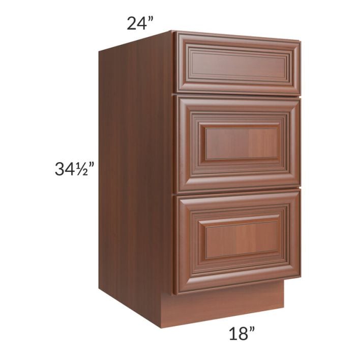 RTA Phoenix Caramel Glaze 18" 3-Drawer Base Cabinet