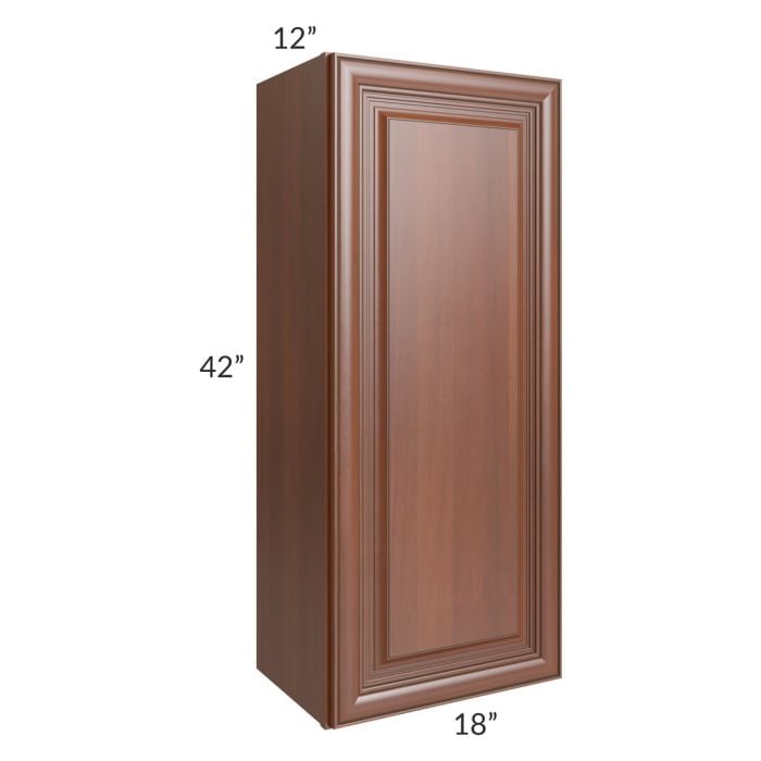 RTA Phoenix Caramel Glaze 18" x 42" Wall Cabinet with 2 Decorative End Panels and Mullion Glass Door (Textured Glass Included)