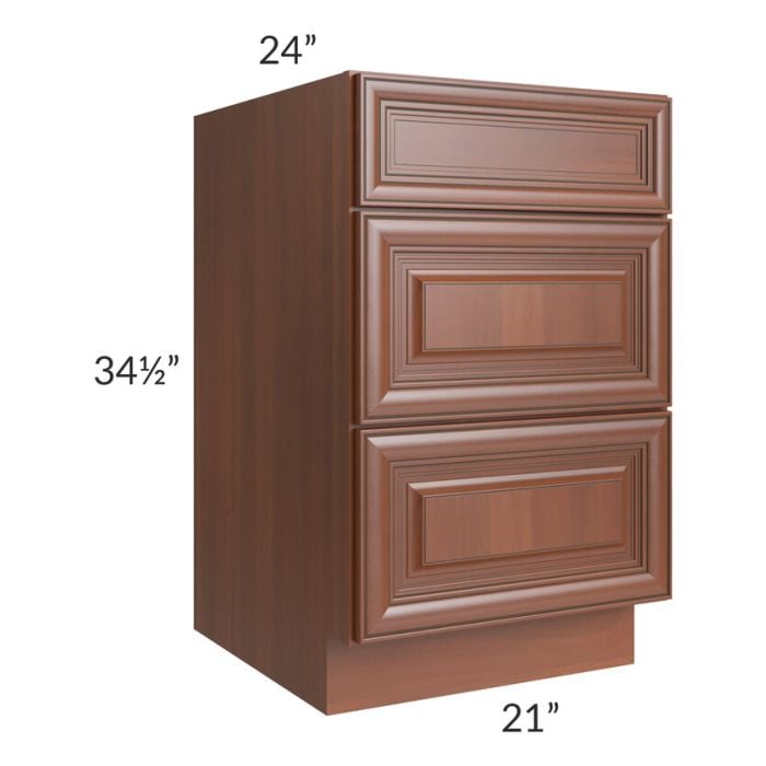 RTA Phoenix Caramel Glaze 21" 3-Drawer Base Cabinet with 1 Decorative End Panel