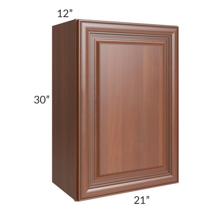 RTA Phoenix Caramel Glaze 21" x 30" Wall Cabinet with 1 Decorative End Panel and Mullion Glass Door (Textured Glass Included)