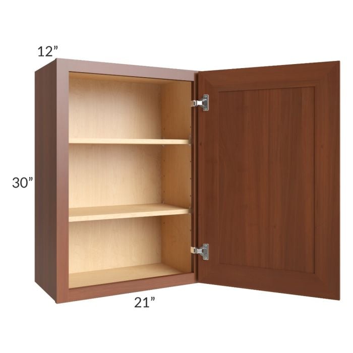 RTA Phoenix Caramel Glaze 21" x 30" Wall Cabinet with 1 Decorative End Panel and Mullion Glass Door (Textured Glass Included)