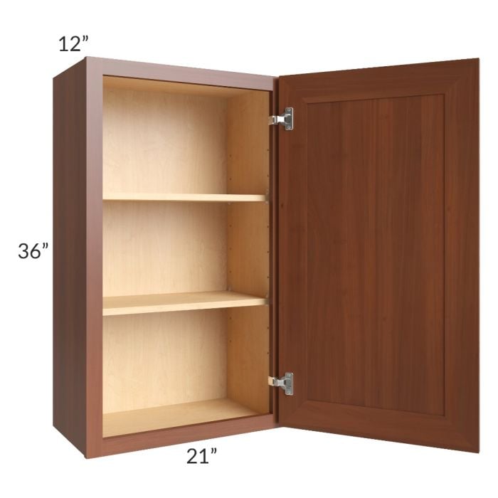 RTA Phoenix Caramel Glaze 21" x 36" Wall Cabinet with 1 Decorative End Panel and Mullion Glass Door (Textured Glass Included)