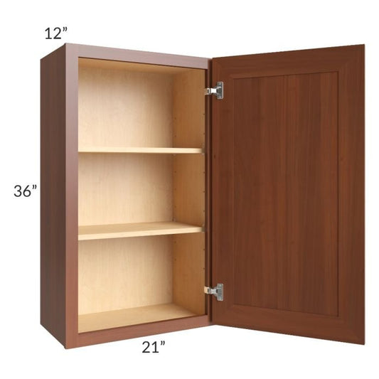 RTA Phoenix Caramel Glaze 21" x 36" Wall Cabinet with 1 Decorative End Panel and Mullion Glass Door (Textured Glass Included)