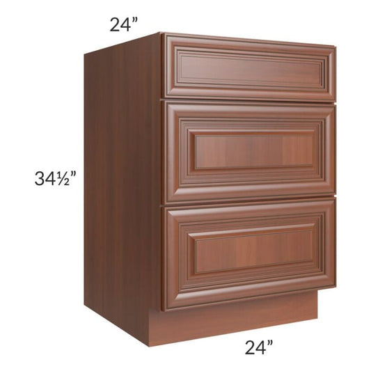 RTA Phoenix Caramel Glaze 24" 3-Drawer Base Cabinet with 1 Decorative End Panel
