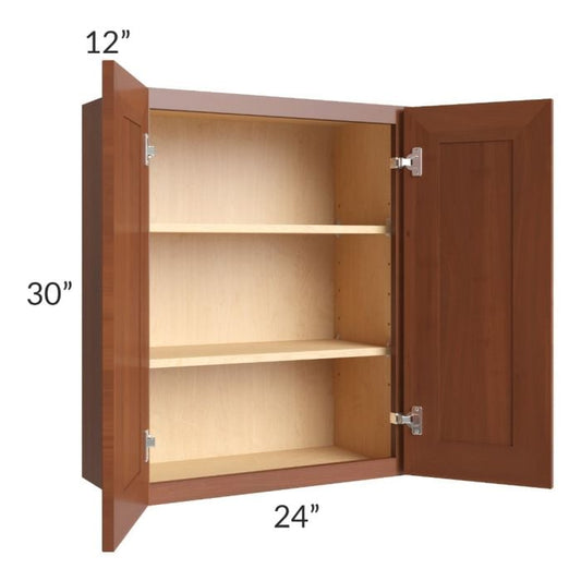 RTA Phoenix Caramel Glaze 24" x 30" Wall Cabinet with 1 Decorative End Panel and Mullion Glass Door (Textured Glass Included)