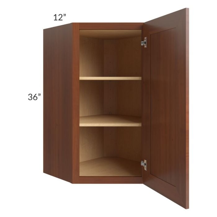 RTA Phoenix Caramel Glaze 24" x 36" Wall Diagonal Corner Cabinet with Mullion Glass Door (Textured Glass Included)