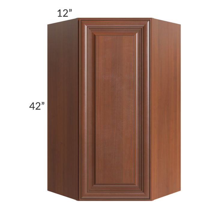 RTA Phoenix Caramel Glaze 24" x 42" Wall Diagonal Corner Cabinet with 1 Decorative End Panel and Mullion Glass Door (Textured Glass Included)