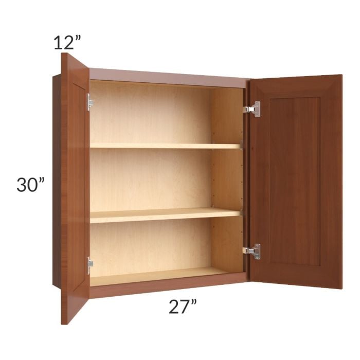 RTA Phoenix Caramel Glaze 27" x 30" Wall Cabinet with 2 Decorative End Panels and Mullion Glass Door (Textured Glass Included)