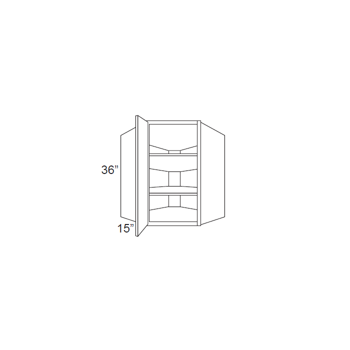 RTA Phoenix Caramel Glaze 27" x 36" Wall Diagonal Corner Cabinet with Mullion Glass Door (Textured Glass Included)