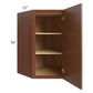 RTA Phoenix Caramel Glaze 27" x 36" Wall Diagonal Corner Cabinet with Mullion Glass Door (Textured Glass Included)