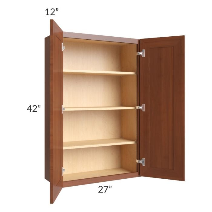 RTA Phoenix Caramel Glaze 27" x 42" Wall Cabinet with 2 Decorative End Panels and Mullion Glass Door (Textured Glass Included)