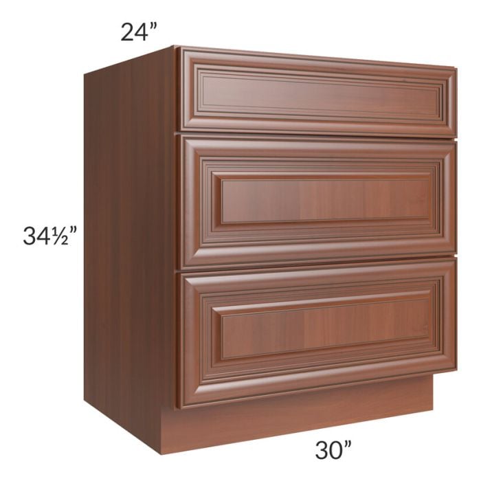 RTA Phoenix Caramel Glaze 30" 3-Drawer Base Cabinet with 2 Decorative End Panels