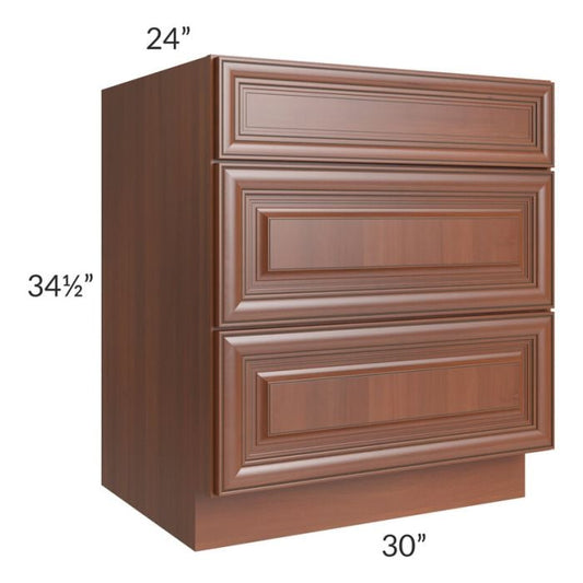 RTA Phoenix Caramel Glaze 30" 3-Drawer Base Cabinet