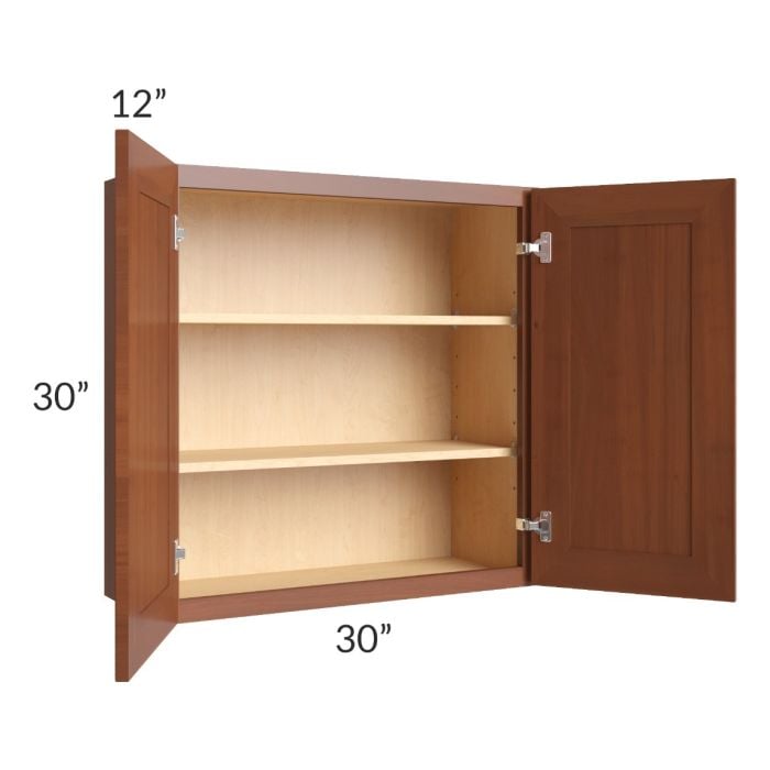 RTA Phoenix Caramel Glaze 30" x 30" Wall Cabinet with 1 Decorative End Panel and Mullion Glass Door (Textured Glass Included)