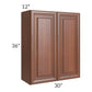 RTA Phoenix Caramel Glaze 30" x 36" Wall Cabinet with 1 Decorative End Panel and Mullion Glass Door (Textured Glass Included)