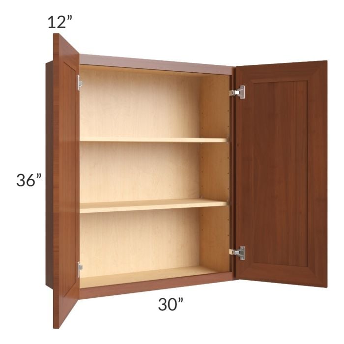 RTA Phoenix Caramel Glaze 30" x 36" Wall Cabinet with 1 Decorative End Panel and Mullion Glass Door (Textured Glass Included)