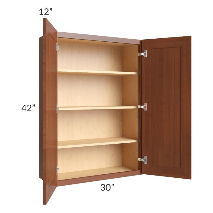 RTA Phoenix Caramel Glaze 30" x 42" Wall Cabinet with 2 Decorative End Panels and Mullion Glass Door (Textured Glass Included)