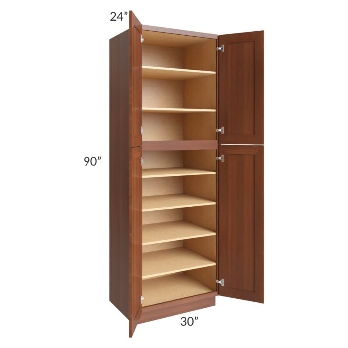 RTA Phoenix Caramel Glaze 30" x 90" Wall Pantry with 1 Decorative End Panel and 3 Roll Out Trays