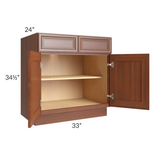 RTA Phoenix Caramel Glaze 33" Base Cabinet with 1 Decorative End Panel