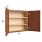RTA Phoenix Caramel Glaze 33" x 30" Wall Cabinet with 2 Decorative End Panels and Mullion Glass Door (Textured Glass Included)