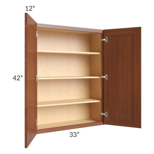 RTA Phoenix Caramel Glaze 33" x 42" Wall Cabinet with 1 Decorative End Panel