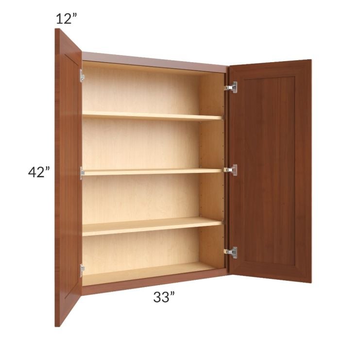 RTA Phoenix Caramel Glaze 33" x 42" Wall Cabinet with Mullion Glass Door (Textured Glass Included)