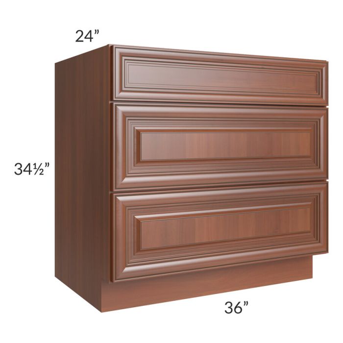 RTA Phoenix Caramel Glaze 36" 3-Drawer Base Cabinet