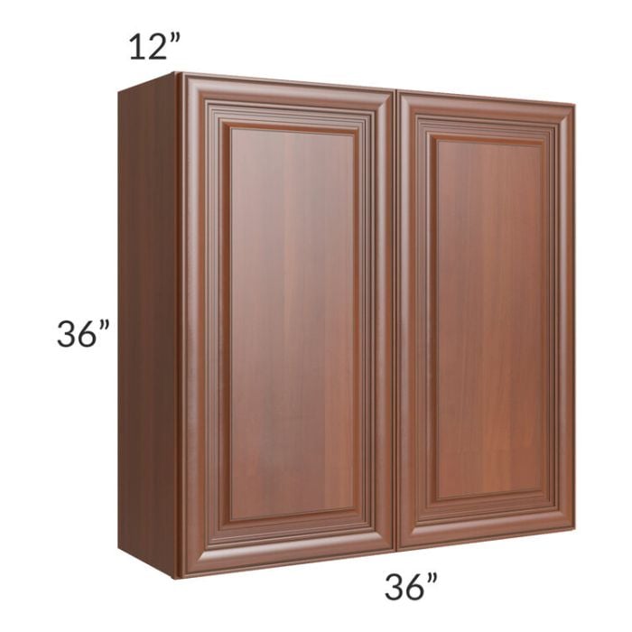 RTA Phoenix Caramel Glaze 36" x 36" Wall Cabinet with 1 Decorative End Panel and Mullion Glass Door (Textured Glass Included)
