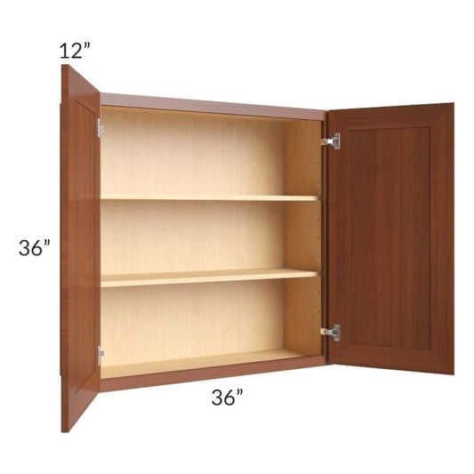 RTA Phoenix Caramel Glaze 36" x 36" Wall Cabinet with 1 Decorative End Panel and Mullion Glass Door (Textured Glass Included)