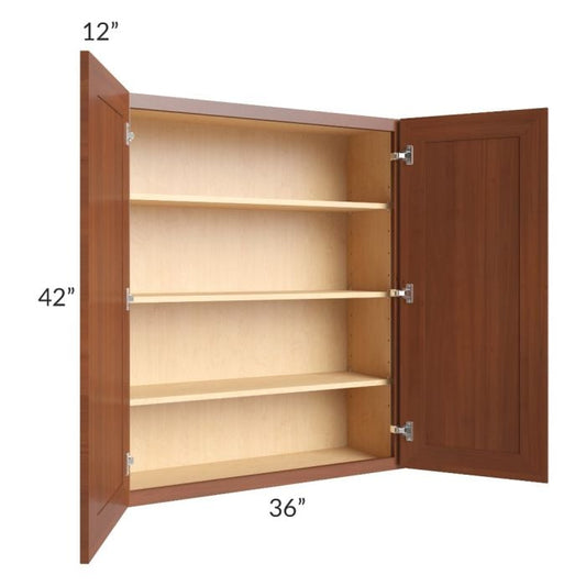RTA Phoenix Caramel Glaze 36" x 42" Wall Cabinet with 1 Decorative End Panel and Mullion Glass Door (Textured Glass Included)